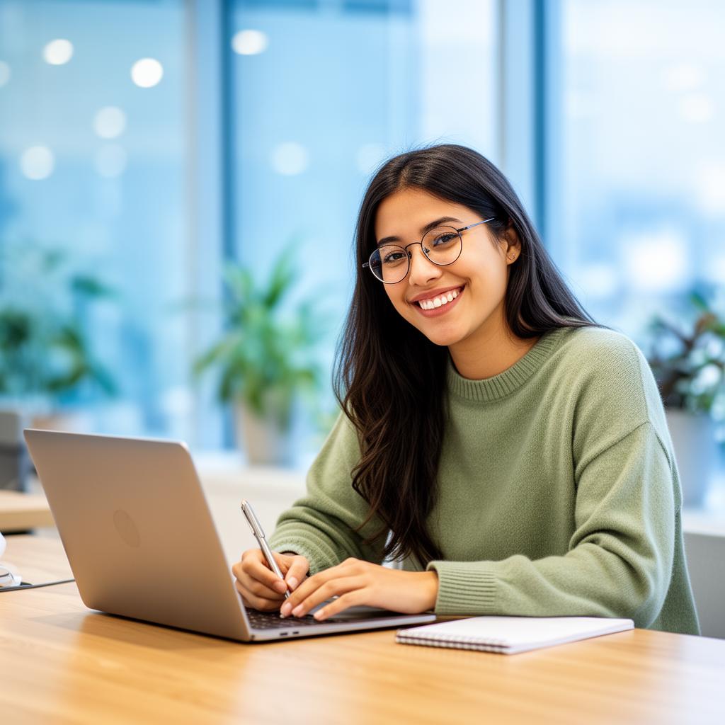 Smiling learner with laptop